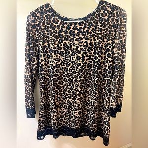 Beige Leopard Print Top with Lace Trim Details